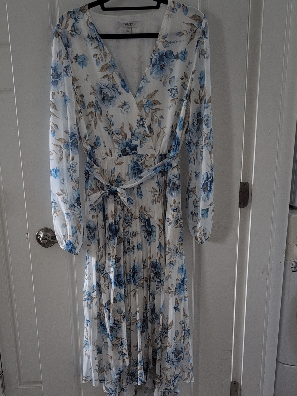 Blue Floral Wrap Midi Dress
